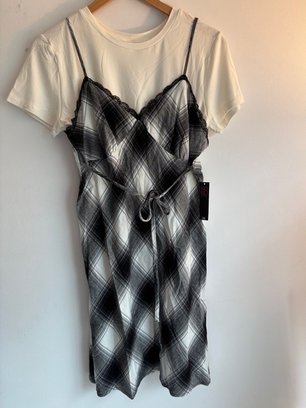 No Boundaries Black & White Plaid Slip Midi Dress